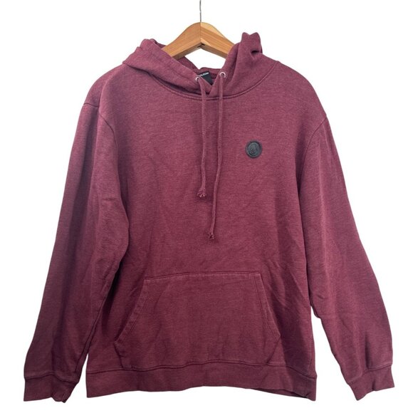 Volcom Mens Hoodie Sz L Maroon Heathered Logo Pocket Streetwear Worn-In Comfort - Picture 1 of 10